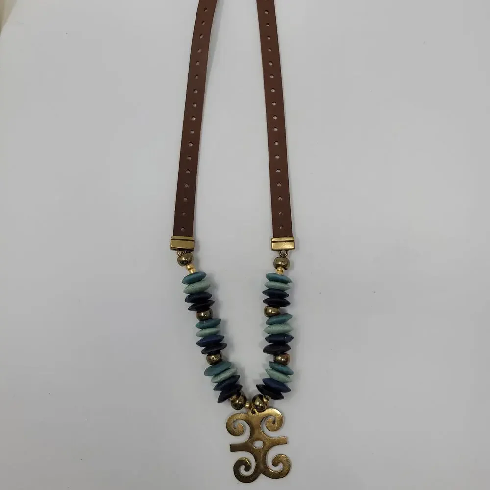 West Africa Tribal Necklace Ram Horns Dwennimmen Adinkara Pendant Bohemian Boho - Picture 8 of 9